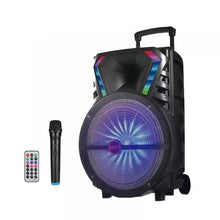 Load image into Gallery viewer, Portable Sound Amplifier 15inch Bluetooth Karaoke Speaker with Wireless Microphone Set Outdoor Trolley Battery High Power