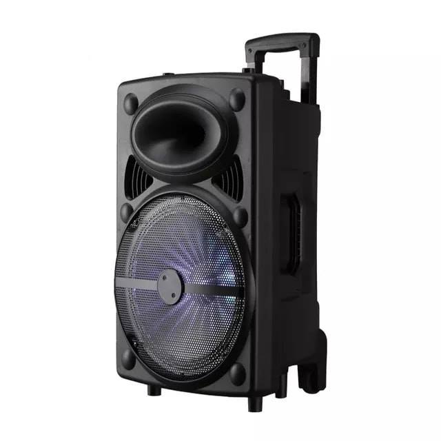 Portable Sound Amplifier 15inch Bluetooth Karaoke Speaker with Wireless Microphone Set Outdoor Trolley Battery High Power